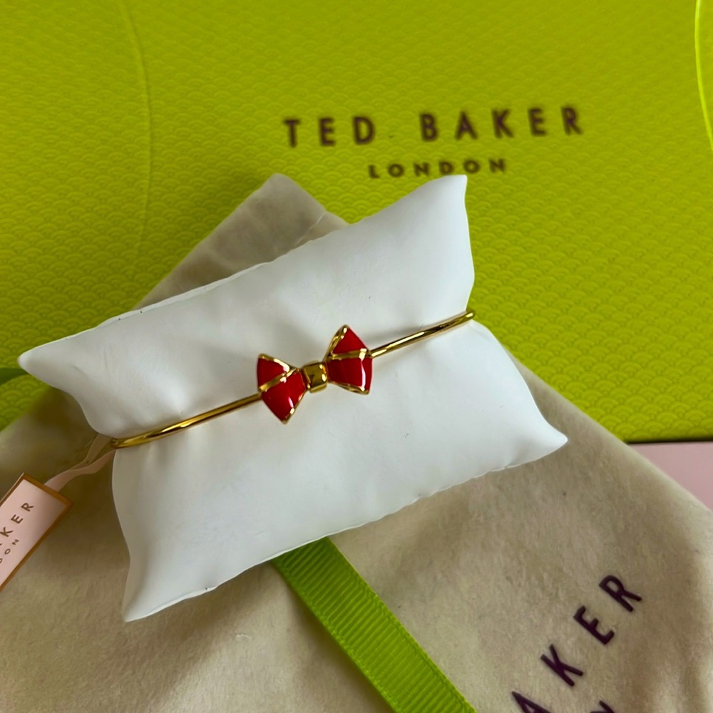 Ted Baker London Enamel Red Bow Fine Gold Cuff Bracelet